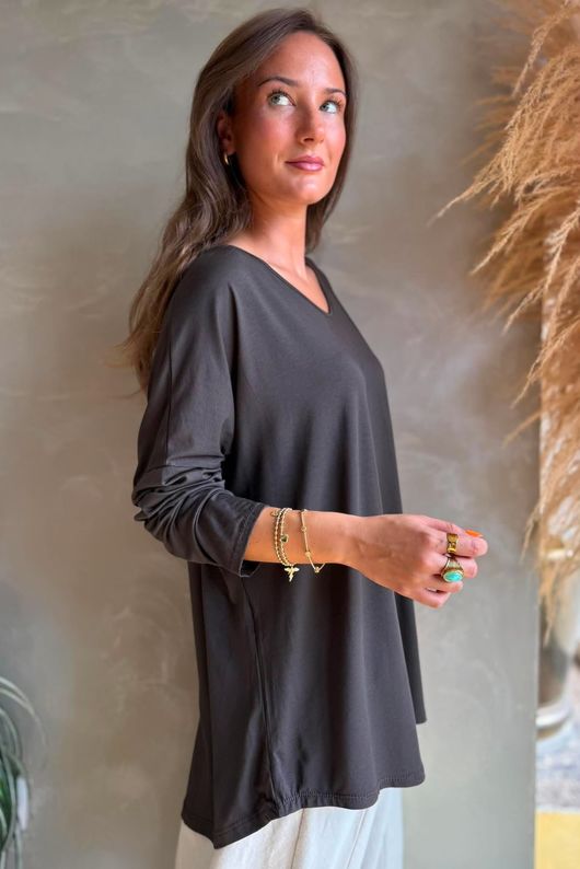  Perfect V Long Sleeve Top Chocolate 