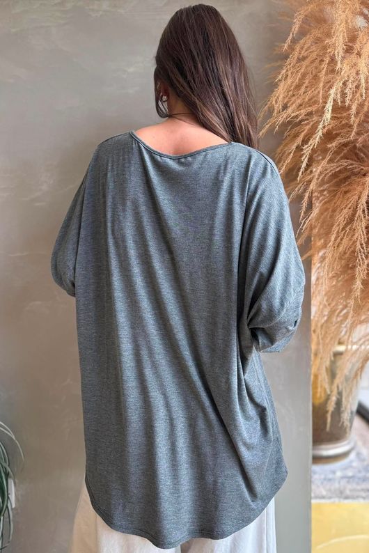  Perfect V Long Sleeve Top Grey Marl 