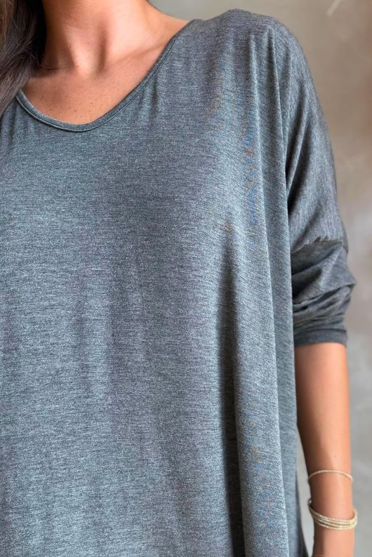 Perfect V Long Sleeve Top Grey Marl 