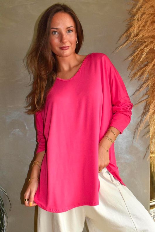  Perfect V Long Sleeve Top Hot Pink 