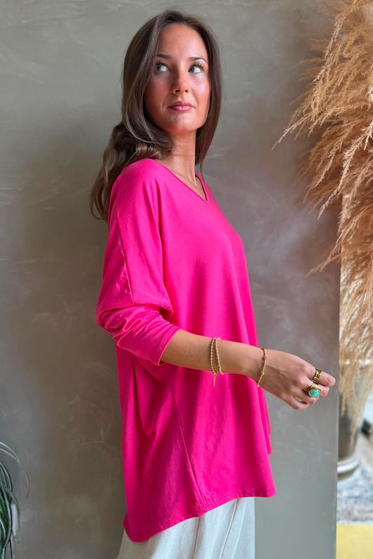  Perfect V Long Sleeve Top Hot Pink 