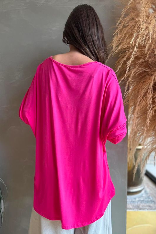  Perfect V Long Sleeve Top Hot Pink 