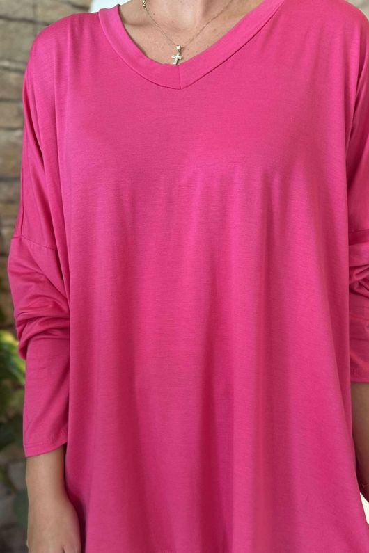 Made in Italy Perfect V Long Sleeve Top Hot Pink