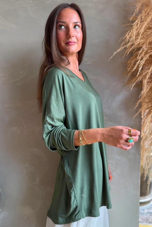  Perfect V Long Sleeve Top Khaki 