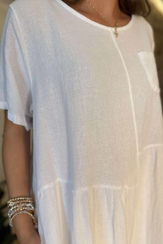 Made in Italy Pure Cotton Adriana Patch Pocket Smock Dress White /10