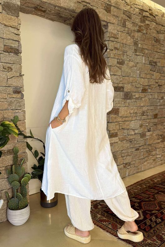 Made in Italy Pure Linen Carla Souk Dress White /11