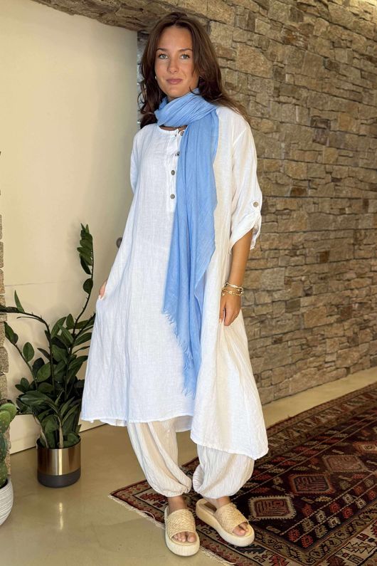 Made in Italy Pure Linen Carla Souk Dress White /11