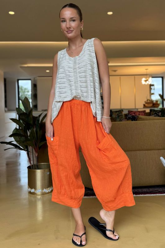 Made in Italy Pure Linen Classic 7/8 Pull On Pant Aperol /5 =