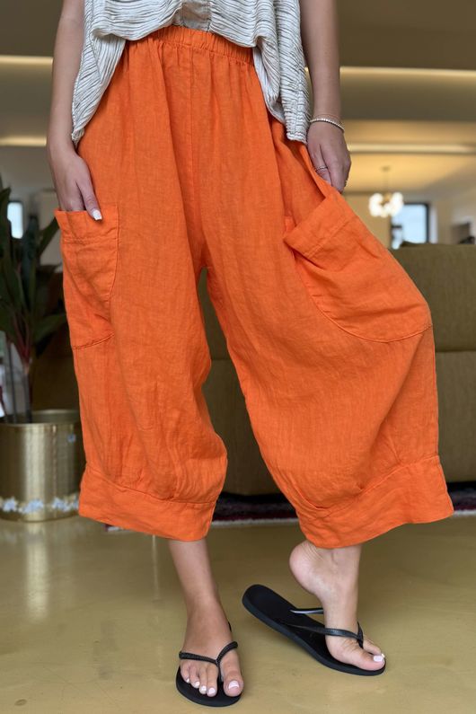 Made in Italy Pure Linen Classic 7/8 Pull On Pant Aperol