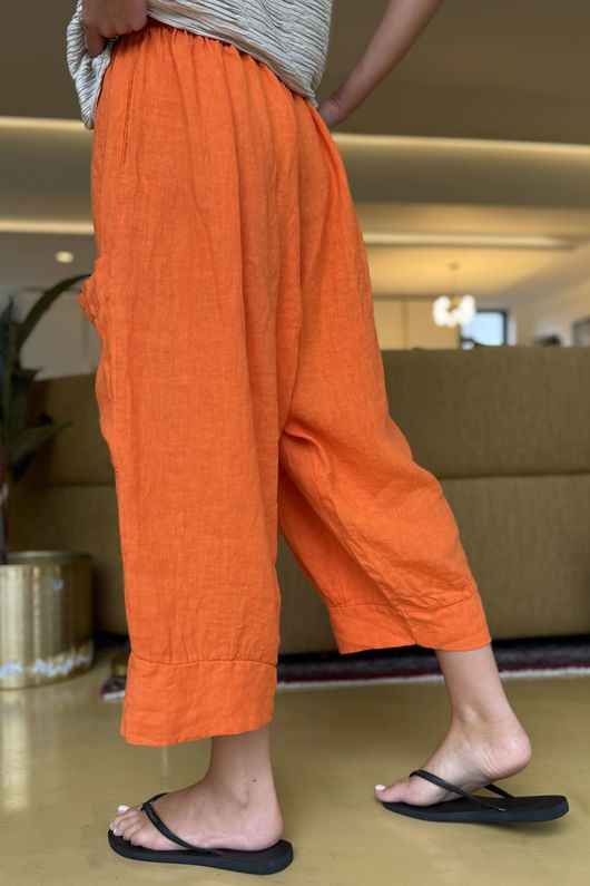 Made in Italy Pure Linen Classic 7/8 Pull On Pant Aperol