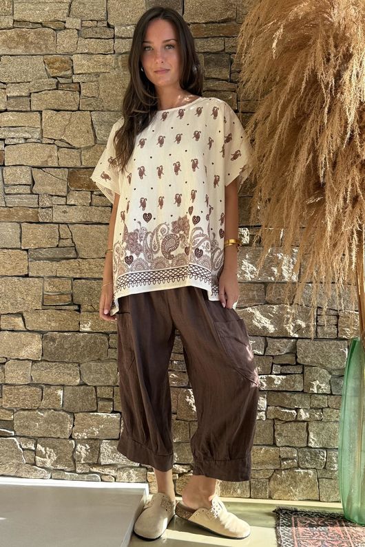  Pure Linen Classic 7/8 Pull On Pant Chocolate /7=