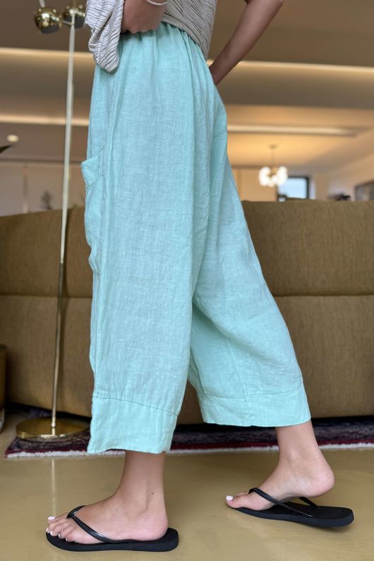 Made in Italy Pure Linen Classic 7/8 Pull On Pant Mint