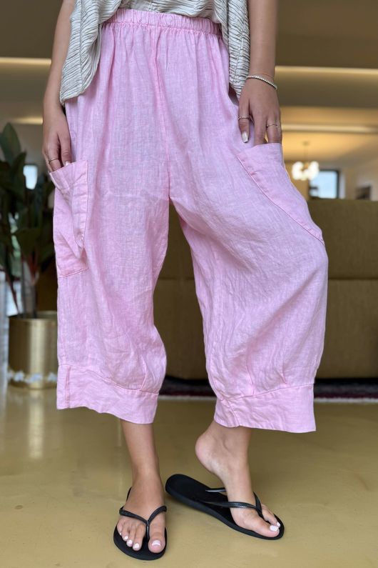 Made in Italy Pure Linen Classic 7/8 Pull On Pant Sugar