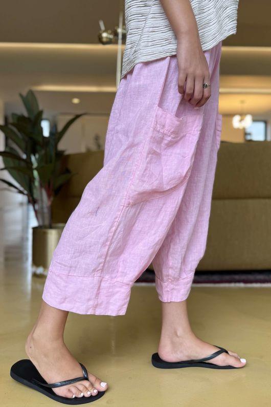 Made in Italy Pure Linen Classic 7/8 Pull On Pant Sugar