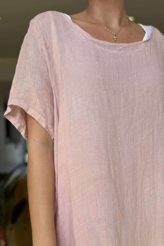 Pure Linen Jensen Two Piece Split Side Dress Small Ballet Rose