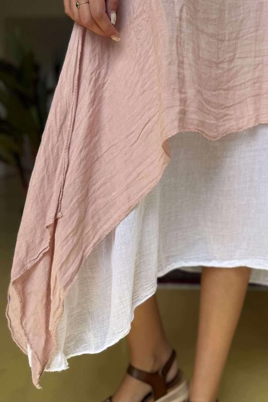 Pure Linen Jensen Two Piece Split Side Dress Small Ballet Rose
