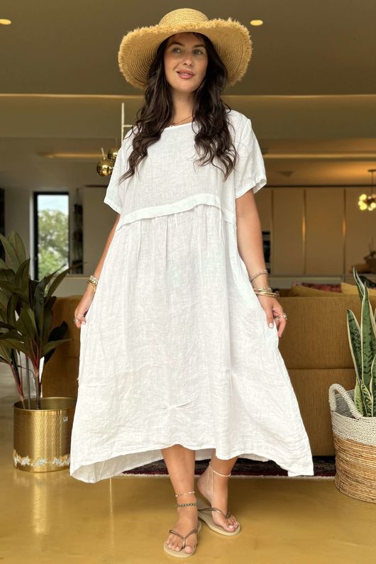 Made in Italy Pure Linen Lucia Smock Dress White