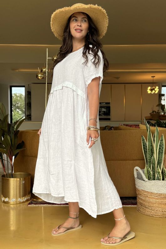 Made in Italy Pure Linen Lucia Smock Dress White
