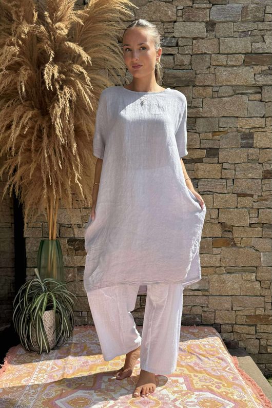 Made in Italy Pure Linen Sac Dress Dove /2 ** 
