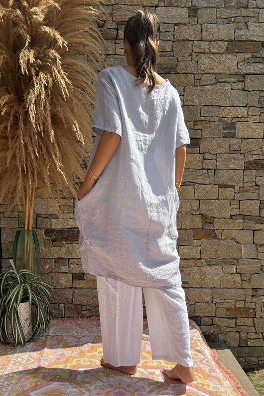 Made in Italy Pure Linen Sac Dress Dove /6 =