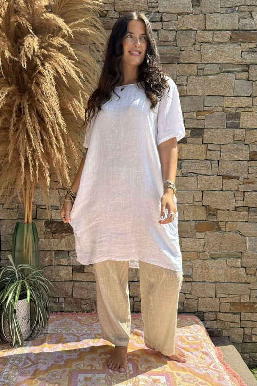Made in Italy Pure Linen Sac Dress White /7 =