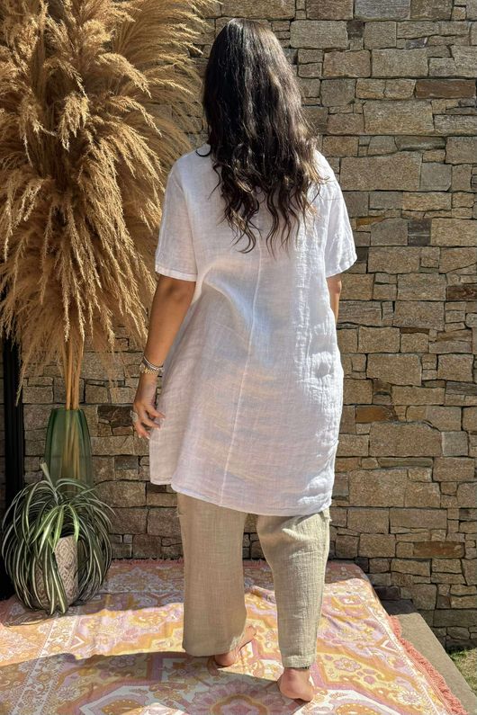 Made in Italy Pure Linen Sac Dress White /7 =