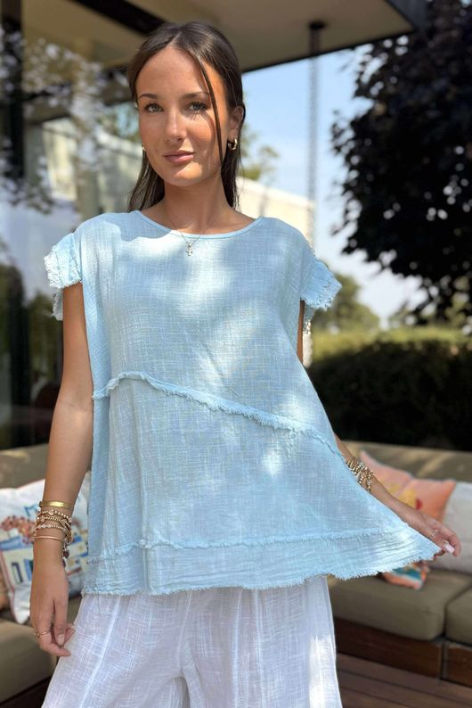 Made in Italy Pure Shores Cotton Perin Cap Sleeve Top Powder - 