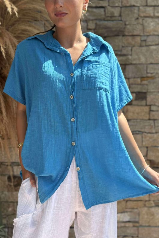 Made in Italy Pure Shores Perfect Cotton Shirt Cerulean /18 ** 