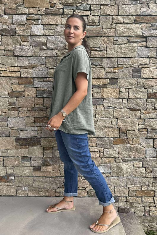 Made in Italy Pure Shores Perfect Cotton Shirt Khaki 