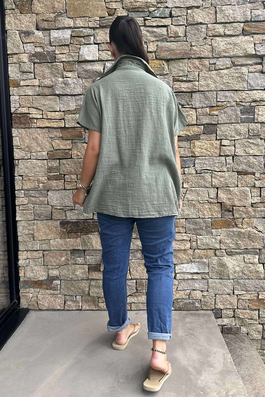 Made in Italy Pure Shores Perfect Cotton Shirt Khaki 