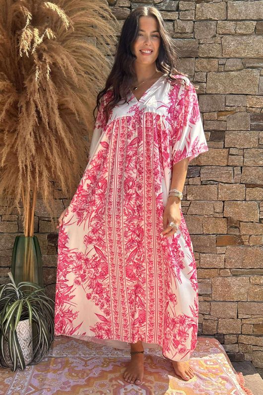 Made in Italy Rosemoor Smock Maxi Dress Flamingo /5 =