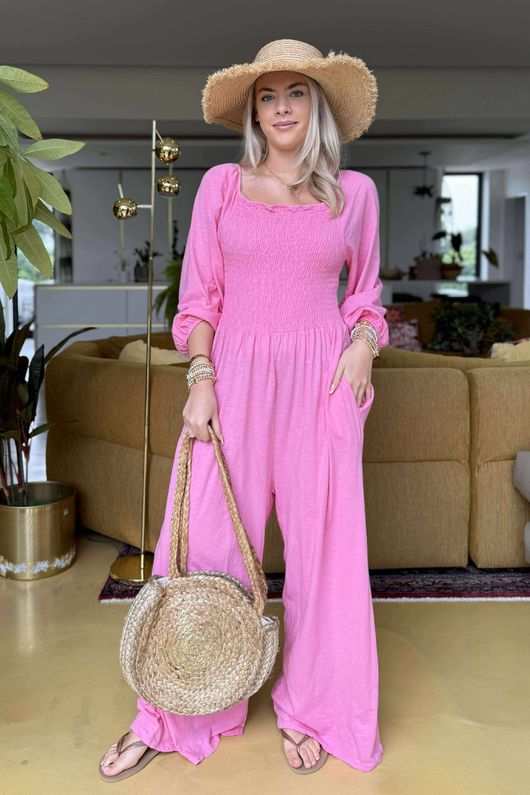 Made in Italy Rumours Pocketed Shirring Jumpsuit Peony 