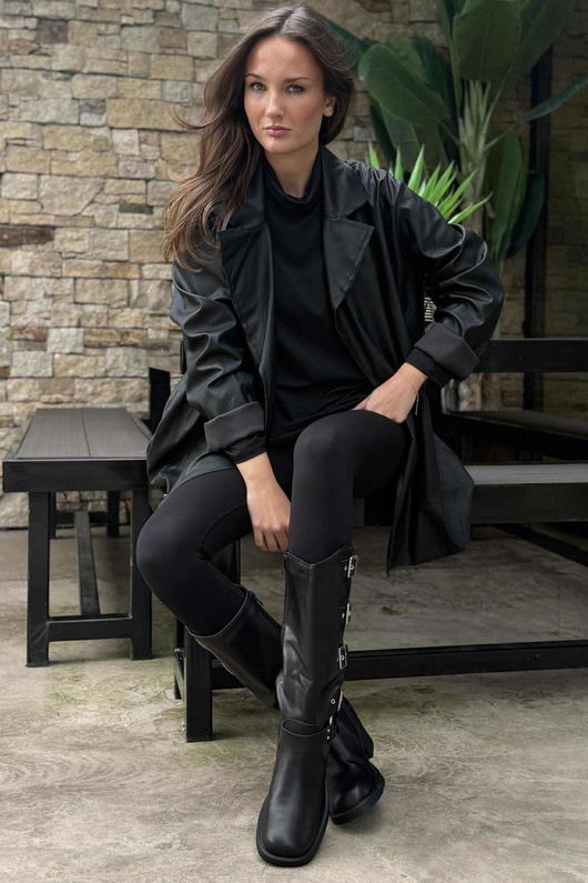 Made in Italy Runa Leather Look Relaxed Blazer Black - 