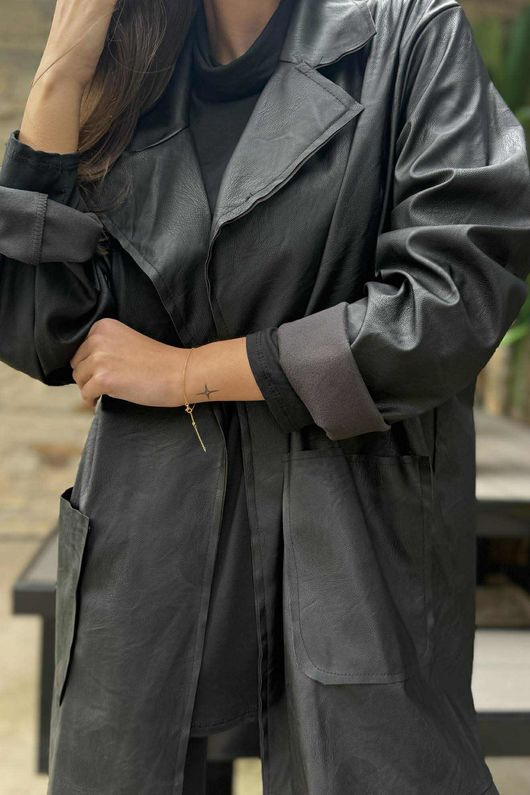 Made in Italy Runa Leather Look Relaxed Blazer Black - 