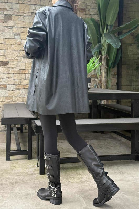 Made in Italy Runa Leather Look Relaxed Blazer Black - 