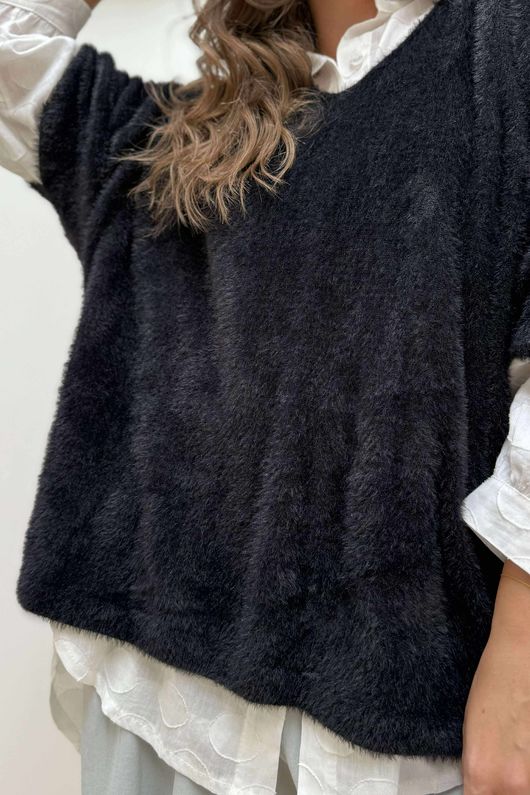 Made in Italy Rupert Relaxed Knit Top Black