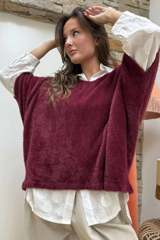 Made in Italy Rupert Relaxed Knit Top Burgundy