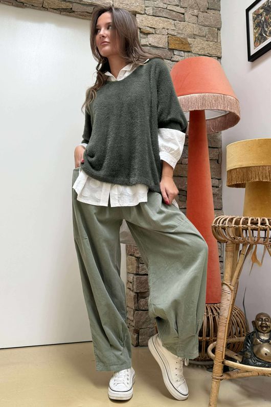 Made in Italy Rupert Relaxed Knit Top Khaki
