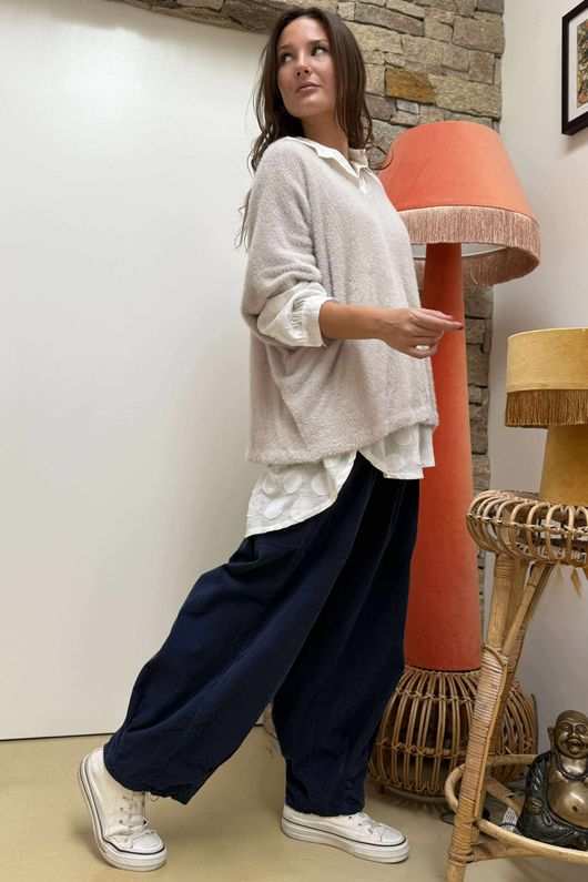 Made in Italy Rupert Relaxed Knit Top Stone
