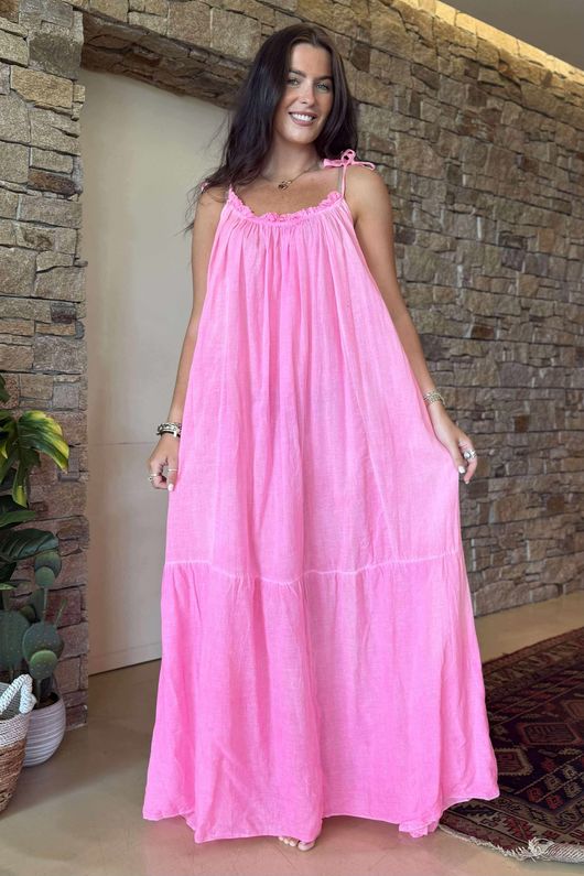 Made in Italy Sa Caleta Beach Maxi Dress Washed Popsicle Pink - **