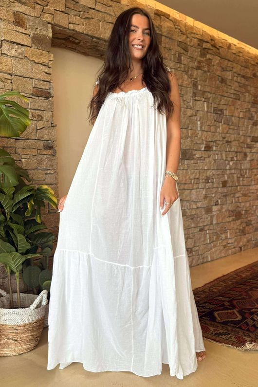 Made in Italy Sa Caleta Beach Maxi Dress White - **