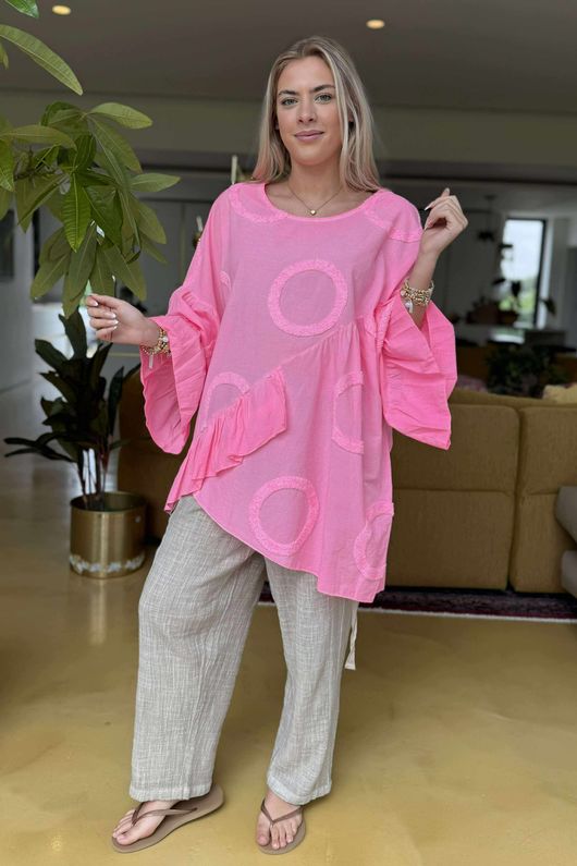 Made in Italy Sa Caleta Circle Smock Top Washed Popsicle Pink - 
