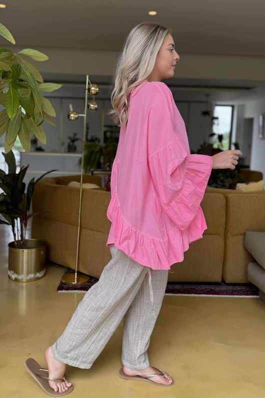 Made in Italy Sa Caleta Circle Smock Top Washed Popsicle Pink