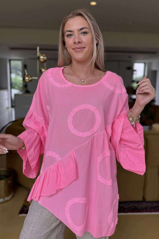 Made in Italy Sa Caleta Circle Smock Top Washed Popsicle Pink
