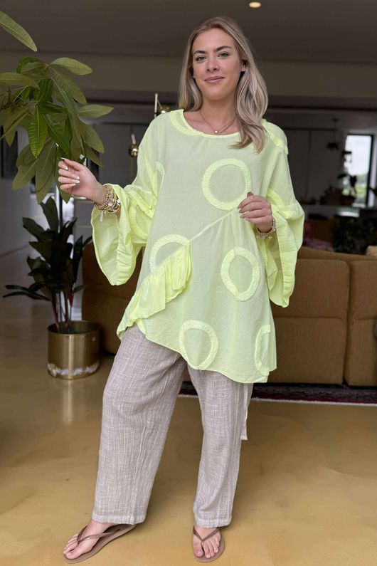 Made in Italy Sa Caleta Circle Smock Top Washed Citronella /10 =