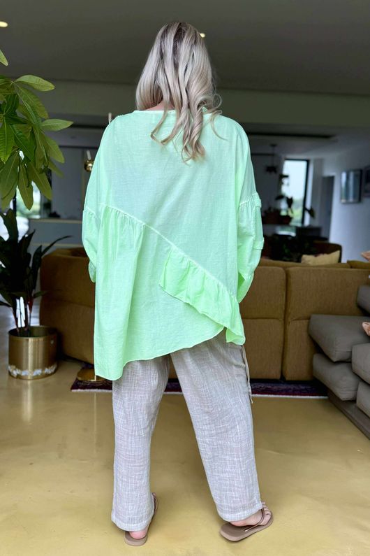 Made in Italy Sa Caleta Circle Smock Top Washed Twist Of Lime