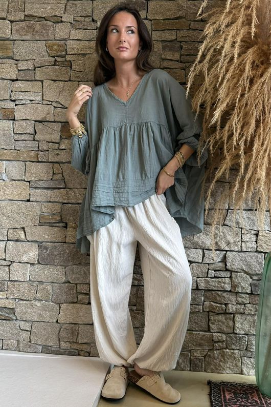  Sa Caleta Cotton Artist Smock Top Khaki /5=