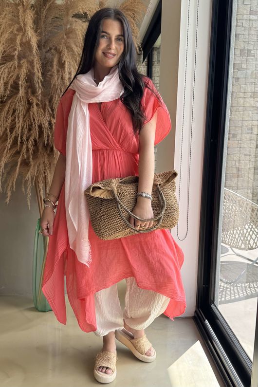 Made in Italy Sa Caleta Cotton Handkerchief Dress Watermelon
