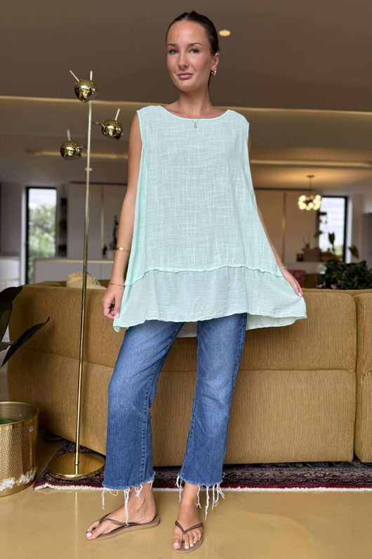 Made in Italy Sicily Panel Trapeze Longline Vest Mint Cream /13 