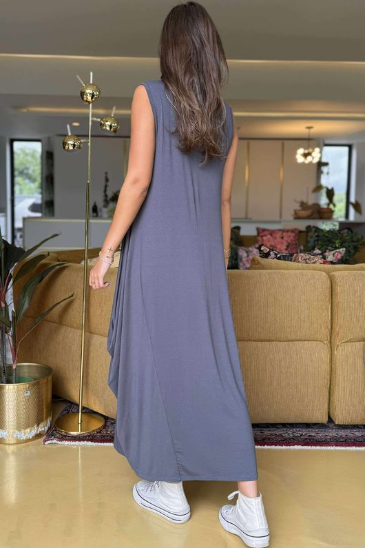 Made in Italy Sleeveless Parachute Maxi Dress Graphite /7